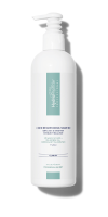 A white 12oz pump bottle with a teal green label on a white background